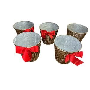 Bundle Set of 6 Gold Metallic Christmas Holiday Flower Plant Pot Tin Planter